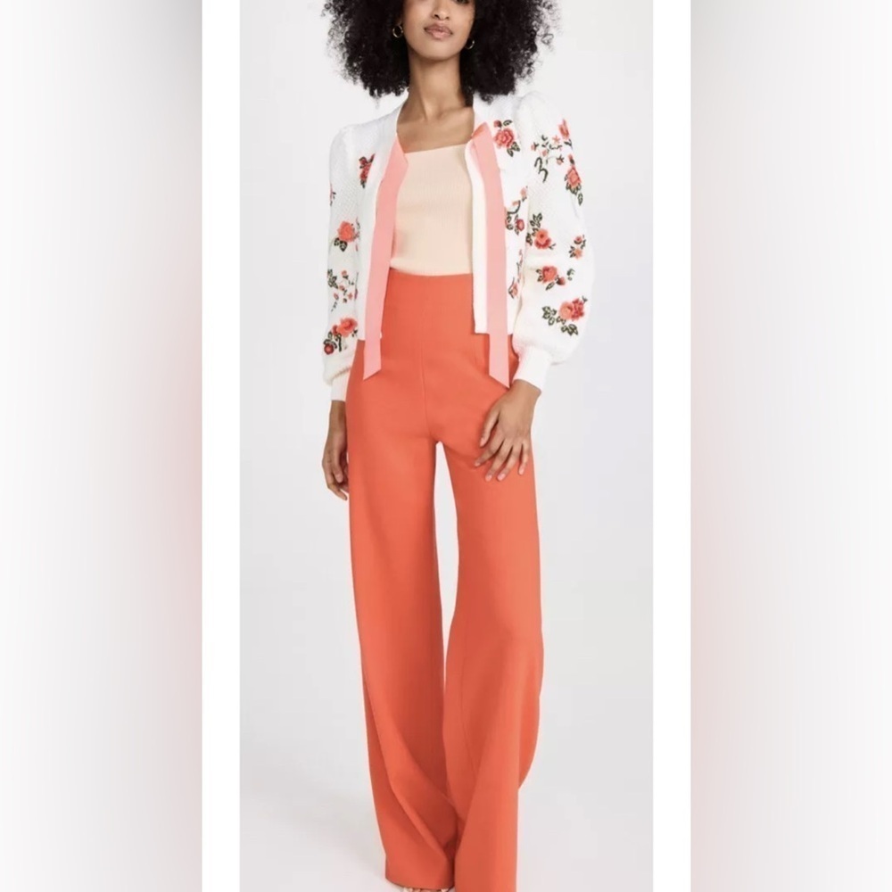 ALICE + OLIVIA Kitty Floral Embroidered Puff Sleeve Wool Cardigan Size Med NWT - Picture 5 of 11